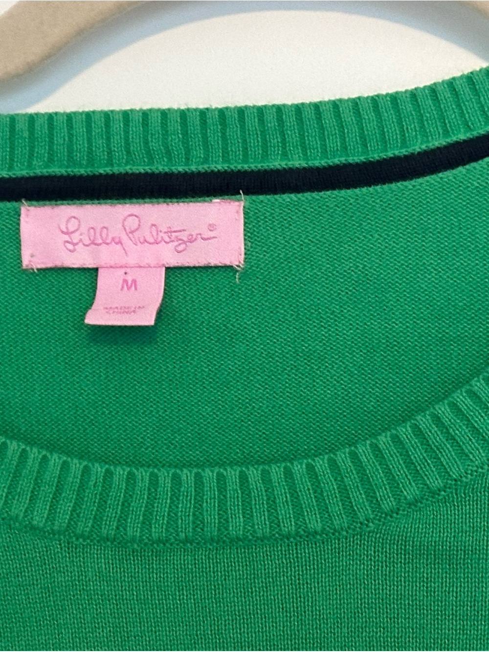 Lilly Pulitzer Green Crewneck Sweater with Navy writing - Picture 3 of 5